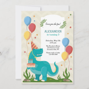 Blue Dinosaurier Geburtstagsparty  Einladung