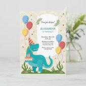 Blue Dinosaurier Geburtstagsparty Einladung (Stehend Vorderseite)