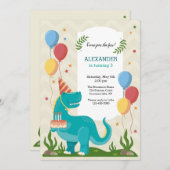 Blue Dinosaurier Geburtstagsparty  Einladung (Vorne/Hinten)