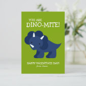 Blue Dinosaurier Kids School Valentines Einladung (Stehend Vorderseite)