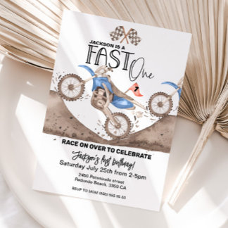 Blue Dirt Bike 1. Geburtstag Schnell 1 Einladung
