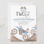 Blue Dirt Bike 2nd birthday - Growing up two fast Einladung (Vorderseite)