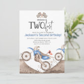Blue Dirt Bike 2nd birthday - Growing up two fast Einladung (Stehend Vorderseite)