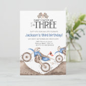 Blue Dirt Bike 3rd birthday - Cant catch me Einladung (Stehend Vorderseite)