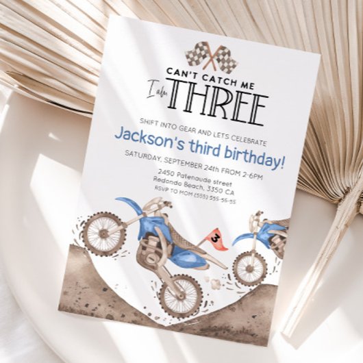 Blue Dirt Bike 3rd birthday - Cant catch me Einladung