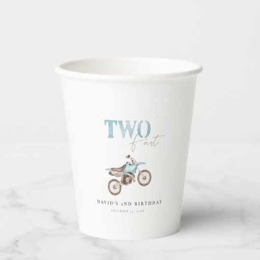 Blue Dirt Bike Birthday Paper Cups Pappbecher (Vorderseite)