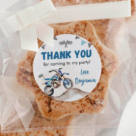 Blue Dirt Bike Boy Birthday Party Runder Aufkleber