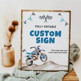 Blue Dirt Bike Boy Birthday Party Table Sign Poster