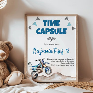 Blue Dirt Bike Boy Birthday Time Capsule Sign Poster
