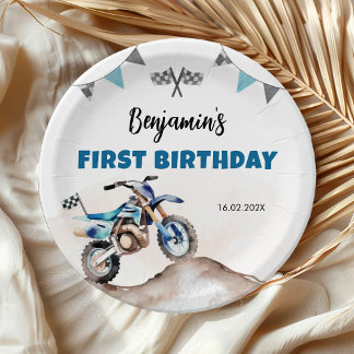 Blue Dirt Bike Fast One Boy Birthday Party Pappteller