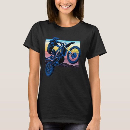 Blue Dirt Bike Rider Motorrad Racer Retro Sonnenun T-Shirt (Vorderseite)