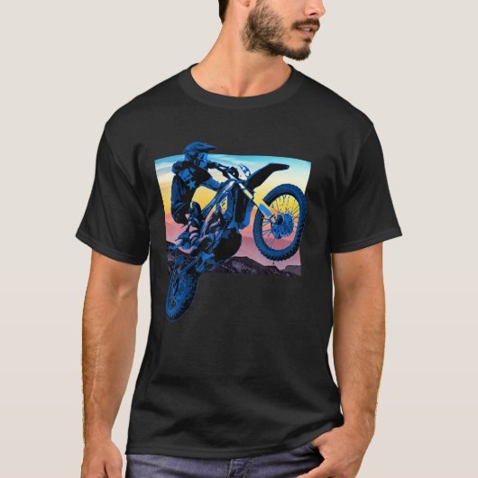 Blue Dirt Bike Rider Motorrad Racer Retro Sonnenun T-Shirt (Vorderseite)