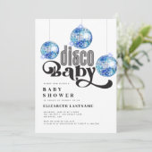Blue Disco Ball Retro Disco Kinderdusche Einladung (Stehend Vorderseite)