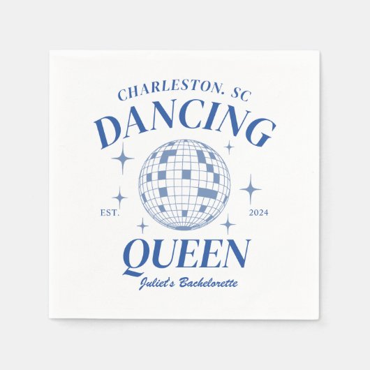 Blue Disco Ball Retro Junggeselinnen-Abschied Serviette (Vorderseite)
