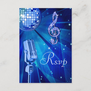 Blue Disco Ball & Retro Microphone UAWG RSVP Karte
