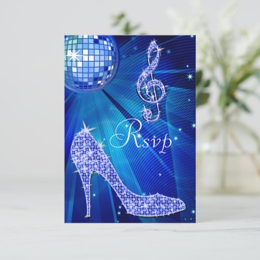 Blue Disco Ball Sparkasse Heels UAWG RSVP Karte (Stehend Vorderseite)