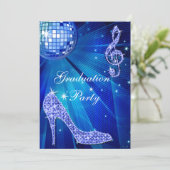Blue Disco Ball Sparkone Heels Abschluss Einladung (Stehend Vorderseite)