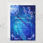 Blue Disco Ball Sparkone Heels Abschluss Einladung (Rückseite)