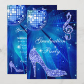 Blue Disco Ball Sparkone Heels Abschluss Einladung (Vorne/Hinten)