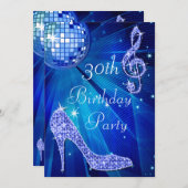 Blue Disco Ball und Heelse 30. Geburtstag Einladung (Vorne/Hinten)