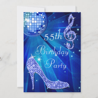 Blue Disco Ball und Heelse 55. Geburtstag Einladung