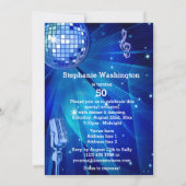 Blue Disco Ball und Retro Microphone 50. Geburtsta Einladung (Rückseite)