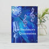Blue Disco Ball und Retro Microphone Quinceañera Einladung (Stehend Vorderseite)