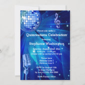 Blue Disco Ball und Retro Microphone Quinceañera Einladung (Rückseite)