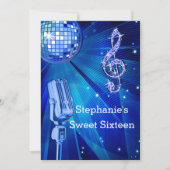 Blue Disco Ball und Retro Microphone Sweet 16 Einladung (Vorderseite)