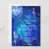 Blue Disco Ball und Retro Microphone Sweet 16 Einladung (Rückseite)