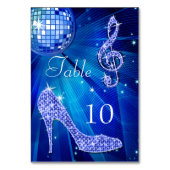 Blue Disco Ball und Stiletto Shoe Doppelseitig Tischnummer (Rückseite)