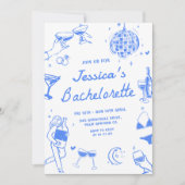 Blue Disco Cocktail Bachelorette Wochenende Party Einladung (Vorderseite)