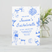 Blue Disco Cocktail Bachelorette Wochenende Party Einladung (Stehend Vorderseite)