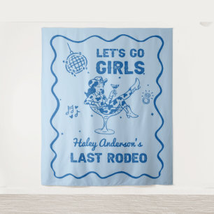 Blue Disco Cowgirl Rodeo Wandteppich