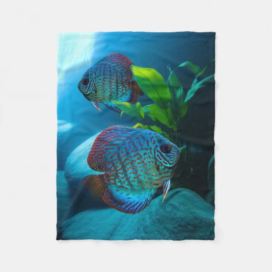 Blue Discus Fish Aquarium Panzer Art Fleecedecke (Vorderseite)