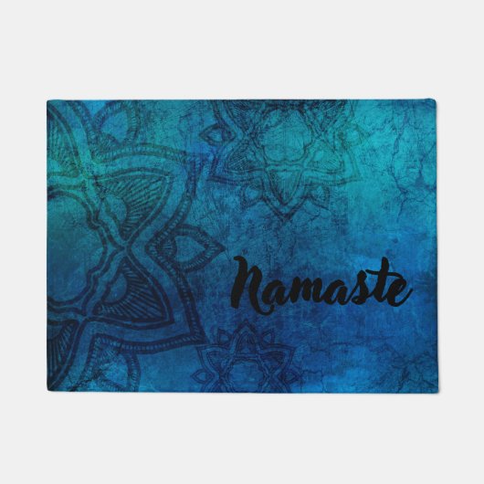 Blue Distressed Mandala Namaste Fußmatte (Vorderseite)