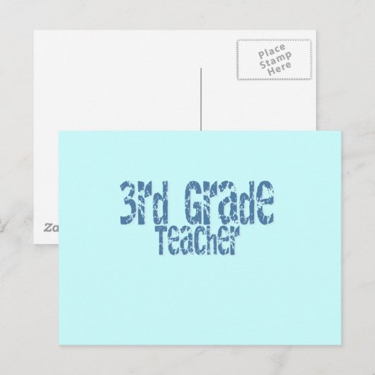 Blue Distressed Text 3. Klasse Lehrer Postkarte (Vorne/Hinten)