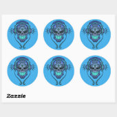 Blue DJ Sugar Skull Runder Aufkleber (Blatt)