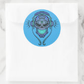 Blue DJ Sugar Skull Runder Aufkleber (Tasche)