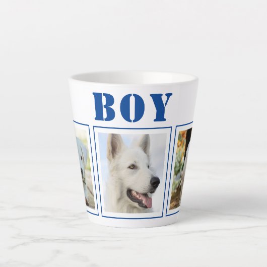 Blue Dog 3 FotoCollage mit Name Milchtasse (Vorderseite)
