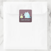 Blue Dog & Birthday Cake Quadratischer Aufkleber (Tasche)