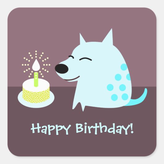 Blue Dog & Birthday Cake Quadratischer Aufkleber (Vorderseite)