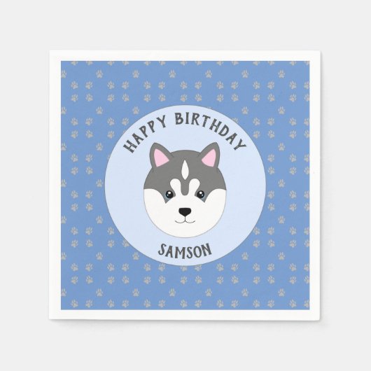 Blue Dog Birthday Party Serviette (Vorderseite)