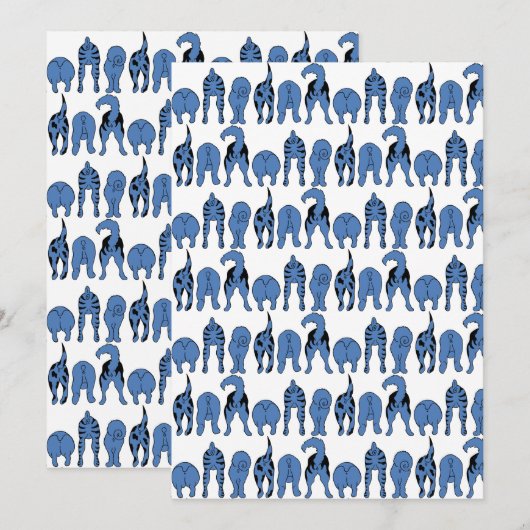 Blue Dog Butts Pattern Einladung (Vorne/Hinten)