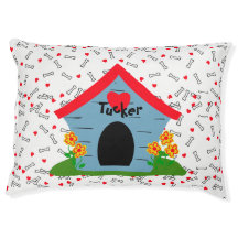 Blue Dog House Red Hearts White Bones Personalisie
