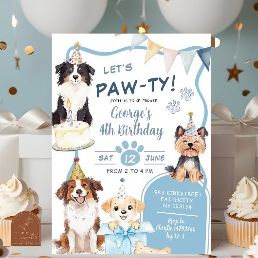 Blue Dog lass uns Pawty Geburtstag Einladung