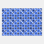 Blue Dog Paw Print Checkerboard Geschenkpapier Set (Vorderseite 3)