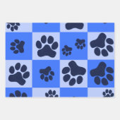 Blue Dog Paw Print Checkerboard Geschenkpapier Set (Vorderseite)