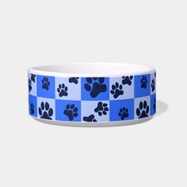 Blue Dog Paw Print Checkerboard Napf