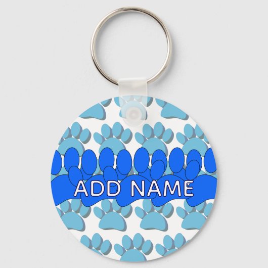Blue Dog Paw Print Custom Personalized Name Schlüsselanhänger (Rückseite)